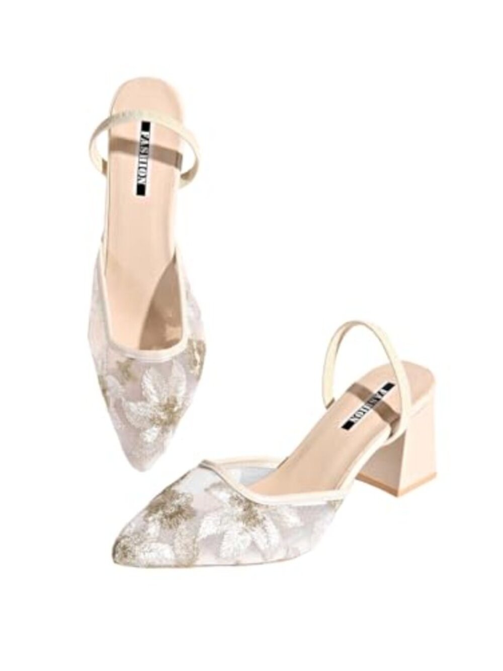 Women's Slingback Kitten Heels Chunky Block Heel Sandals Mesh Pumps Pointed Toe